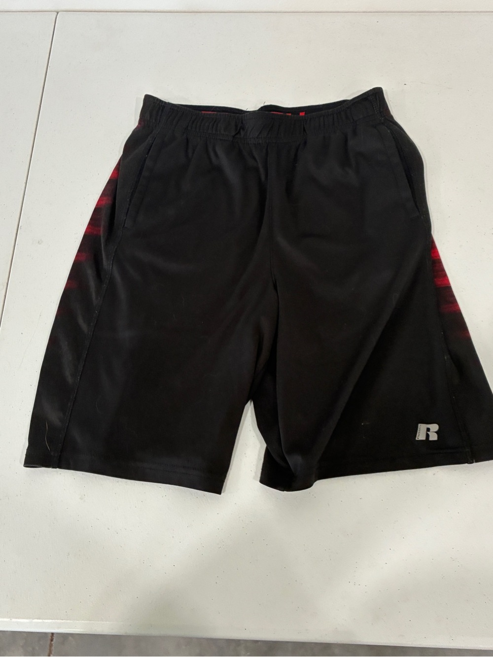 Russell Boys Size L (10-12) Black & Red Athletic Basketball Shorts